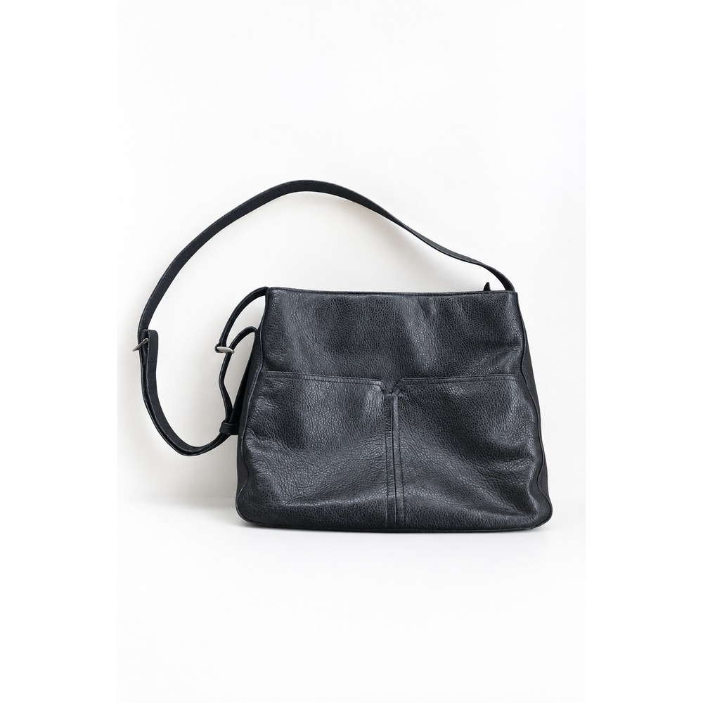 Derek Alexander Black Pebbled Leather Crossbody Organizer Bag Adjustable Strap